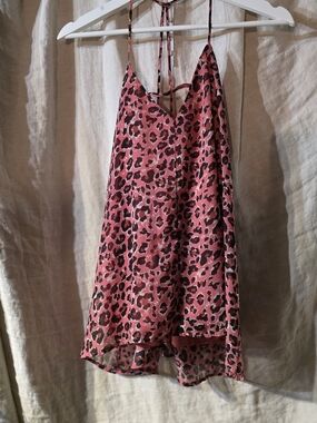 Pink Leopard Print High-Low Swing Cami Tank